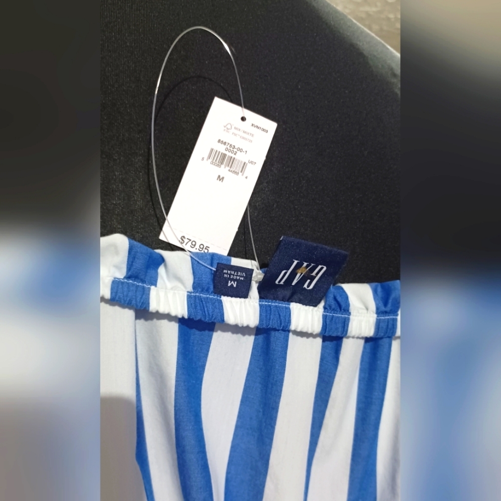 NWT GAP Belted Patchwork Maxi Dress Size Medium In Blue And White Stripes - Picture 5 of 7